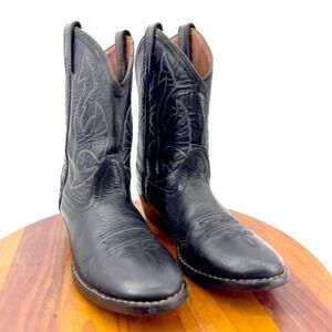ACME Kids Cowboy Boots Boys/Girls Size 2.5 Black Leather Western Equesterian